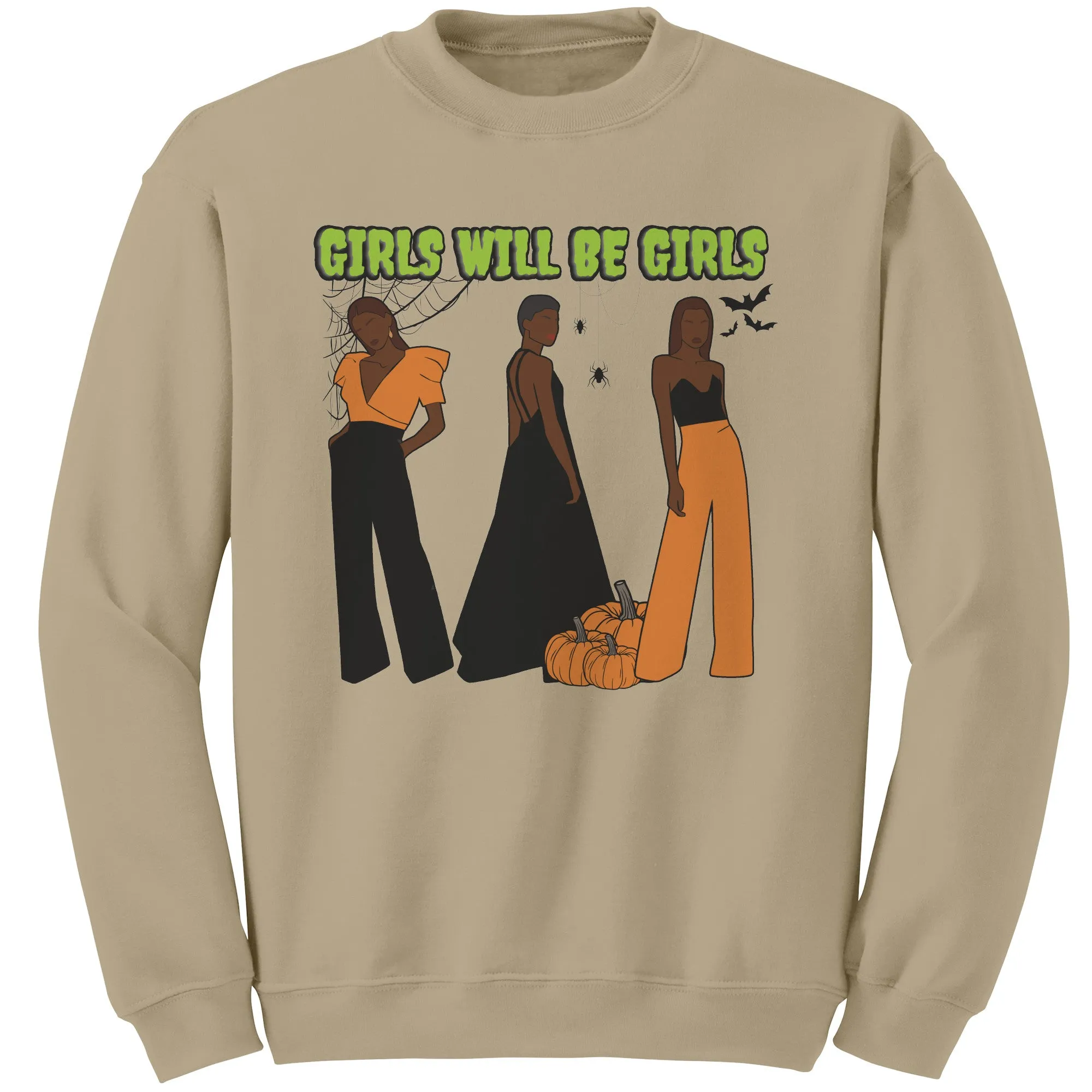 Girls Will Be Girls Sweatshirt, Fashion Black Girl Halloween Sweatshirt, Vintage Halloween Women Sweatshirt, Spooky Season, Halloween Gift