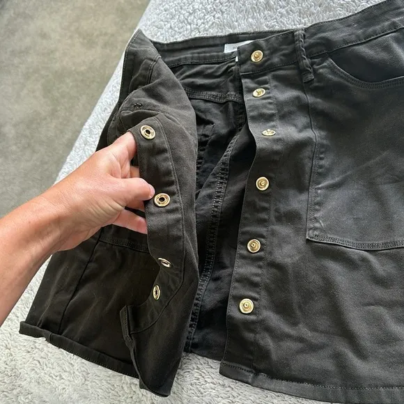 Good American Size 10/30 A-Line Button Front Mini Skirt Dark Olive Green Denim