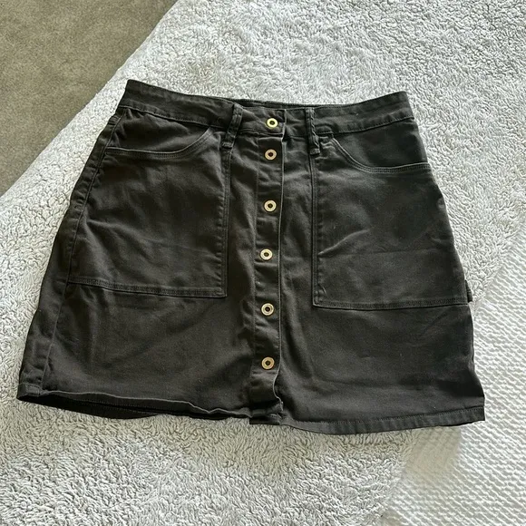 Good American Size 10/30 A-Line Button Front Mini Skirt Dark Olive Green Denim
