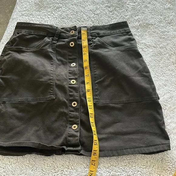 Good American Size 10/30 A-Line Button Front Mini Skirt Dark Olive Green Denim