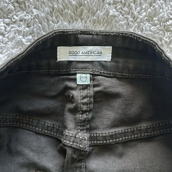 Good American Size 10/30 A-Line Button Front Mini Skirt Dark Olive Green Denim