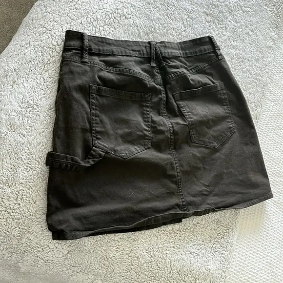 Good American Size 10/30 A-Line Button Front Mini Skirt Dark Olive Green Denim