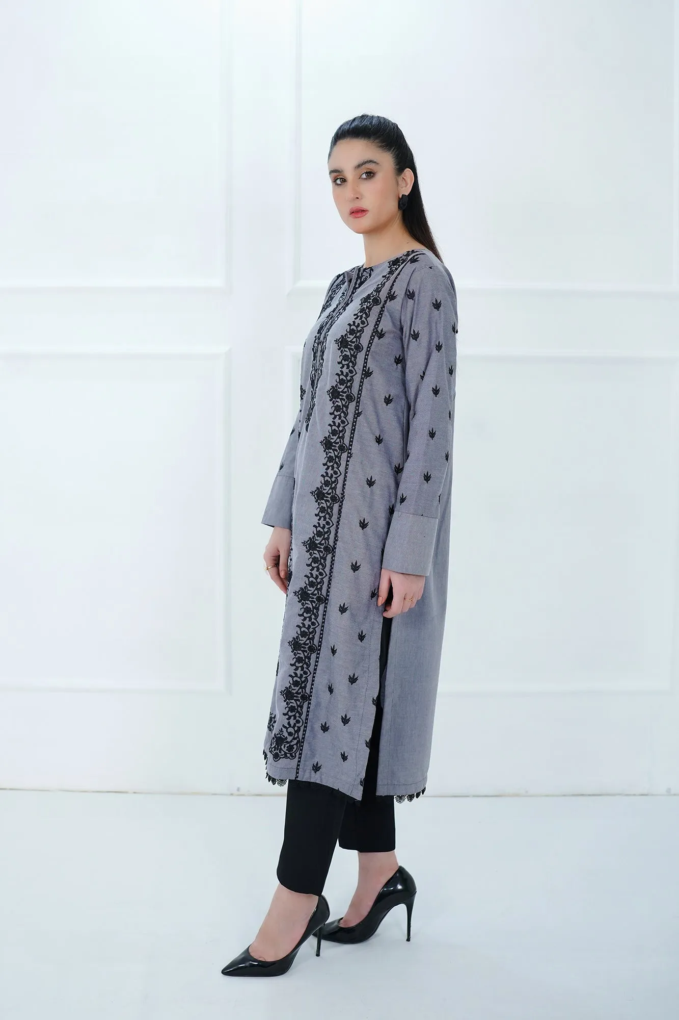 Gray Embroidered Shirt