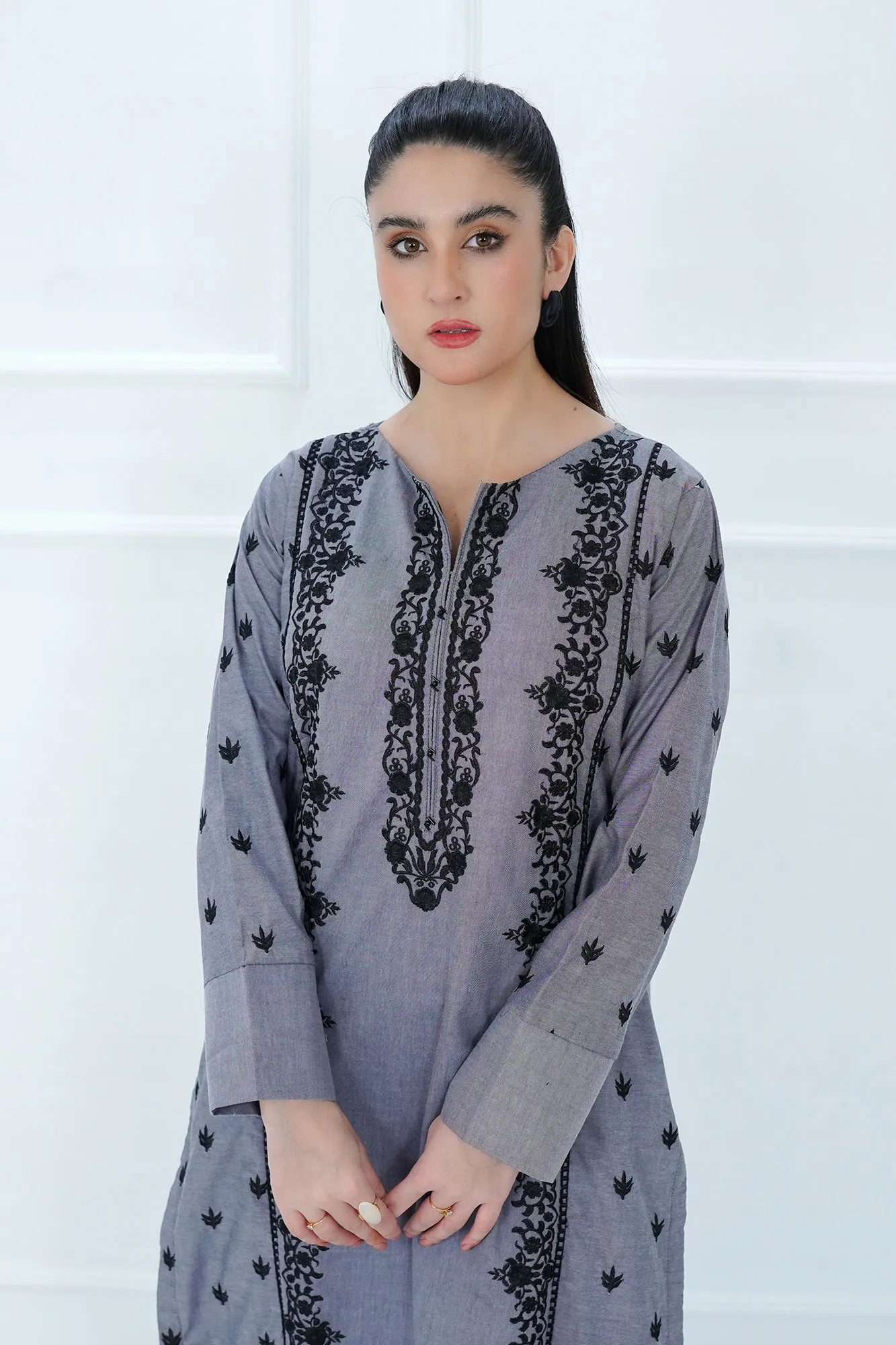 Gray Embroidered Shirt
