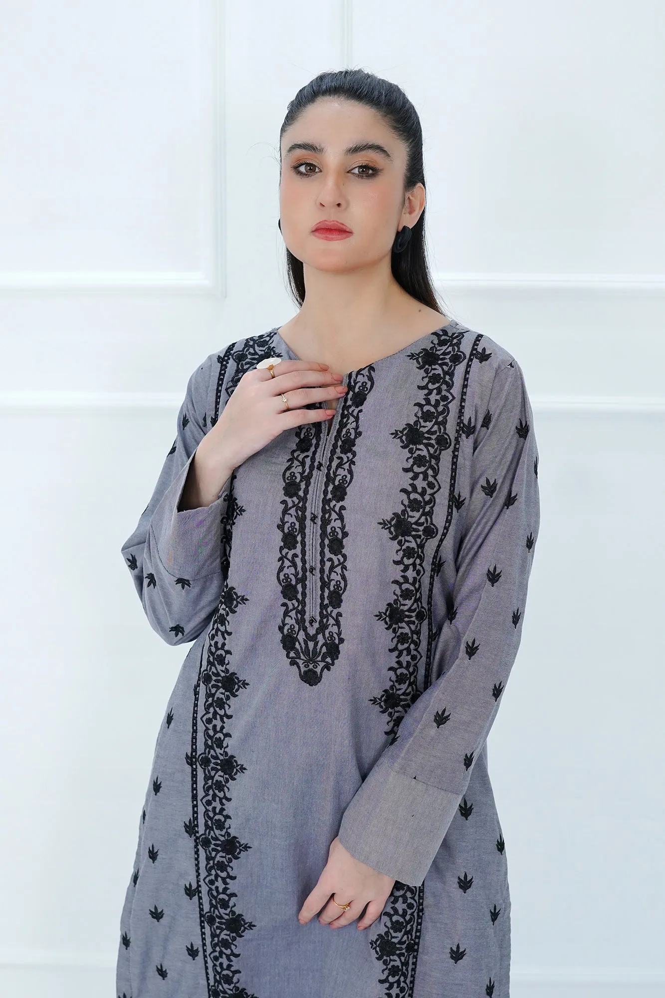 Gray Embroidered Shirt