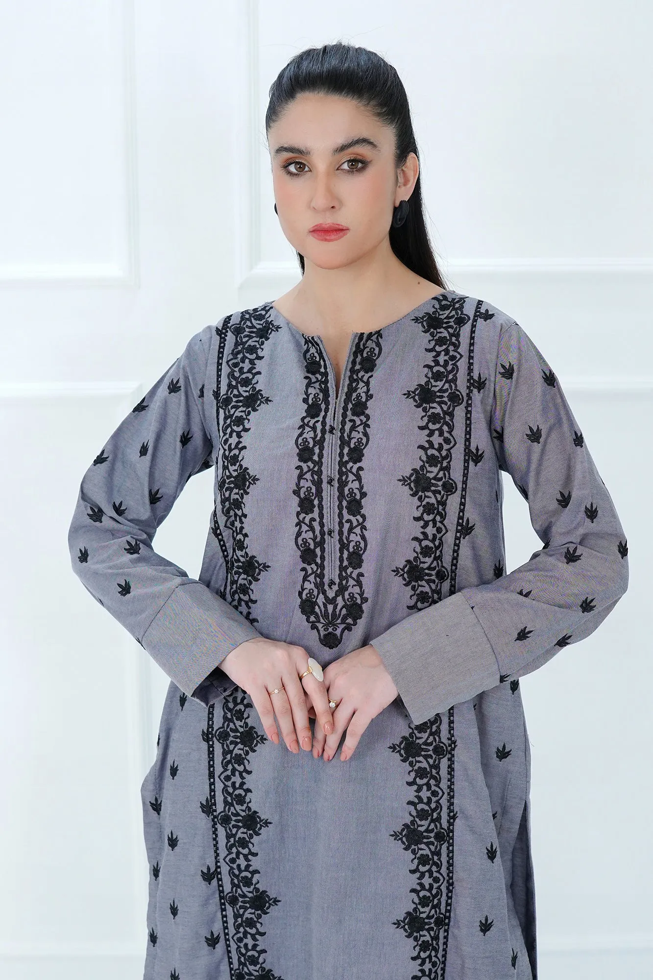 Gray Embroidered Shirt