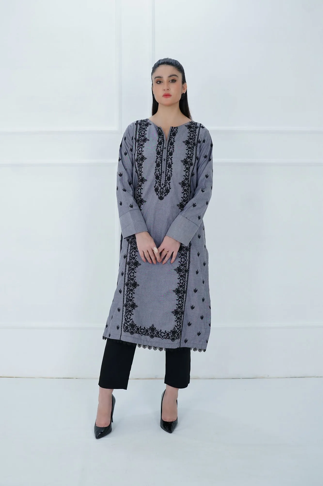 Gray Embroidered Shirt