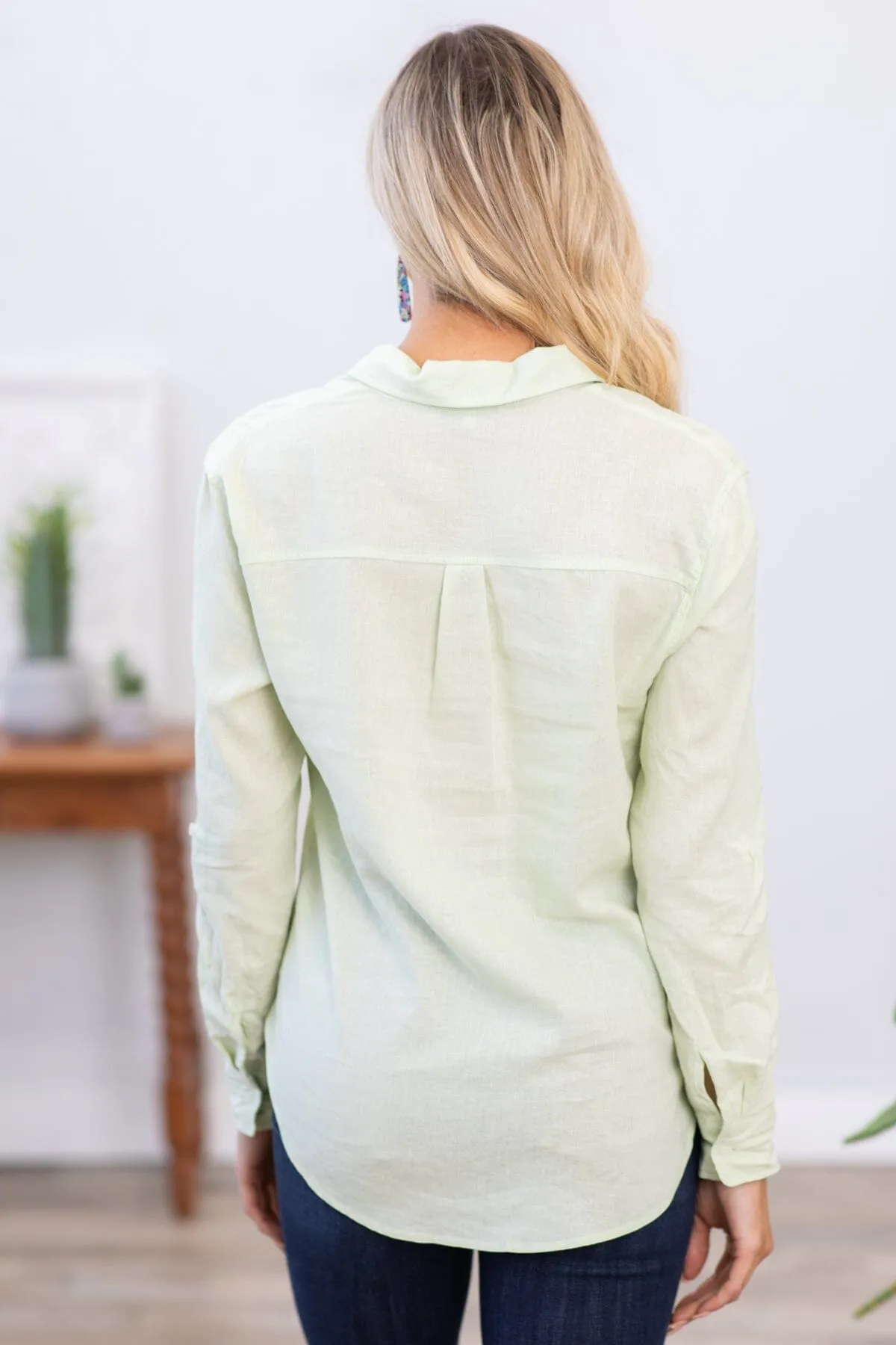 Green Button Up Top