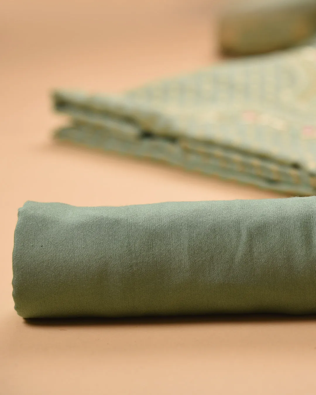 Green Chanderi Woven With Embroidery Unstitched Suit Fabric Set With Chiffon Embroidered Dupatta
