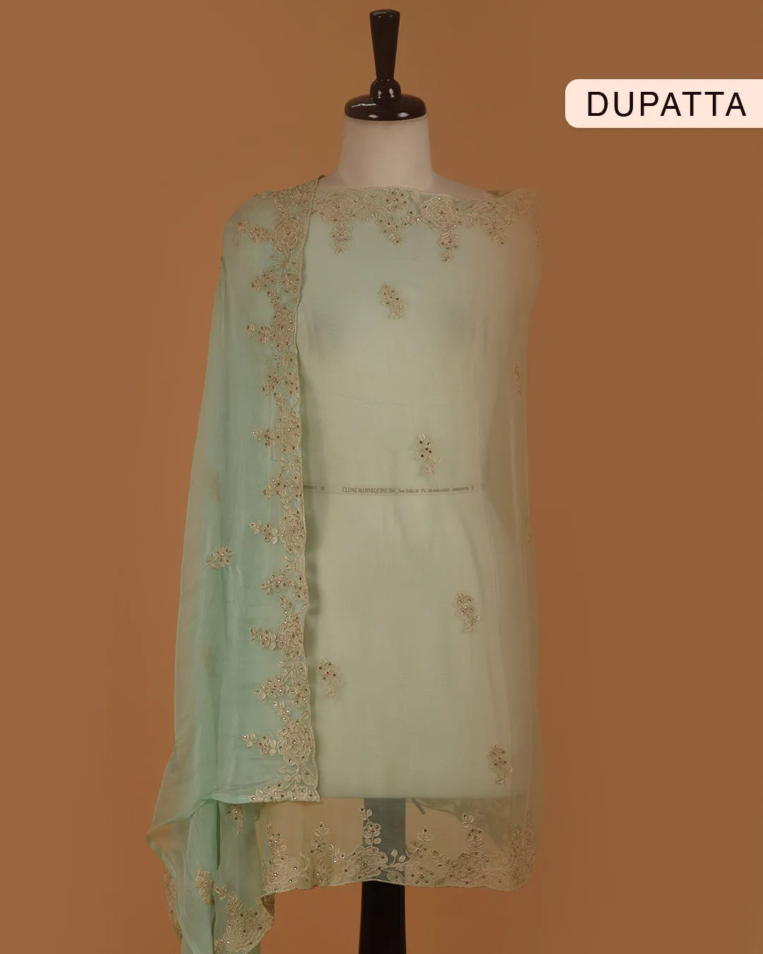 Green Pink Organza Blend Embroidered Unstitched Suit Fabric Set With Chiffon Dupatta