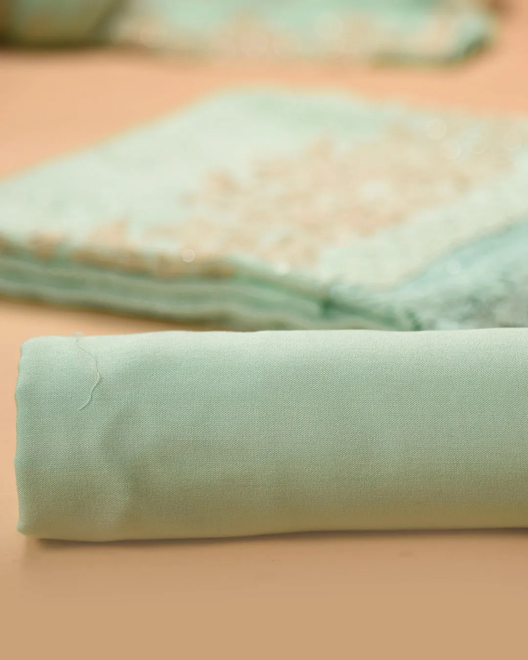 Green Pink Organza Blend Embroidered Unstitched Suit Fabric Set With Chiffon Dupatta