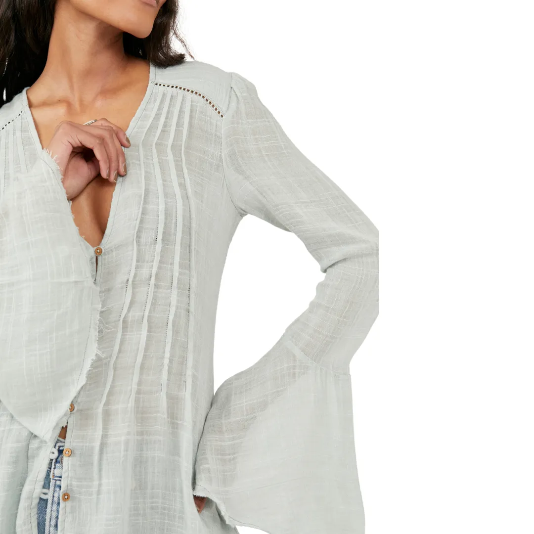 Greta Gauze Pleated Ladder Lace Top