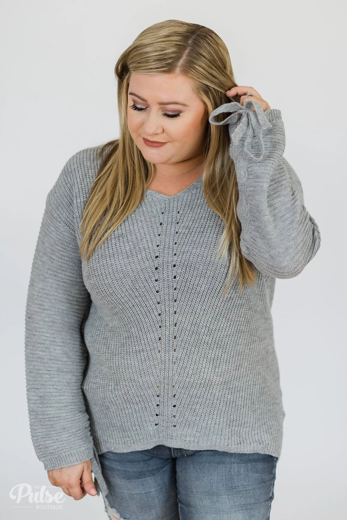 Grey Knit Sweater w/ Sleeve Detail