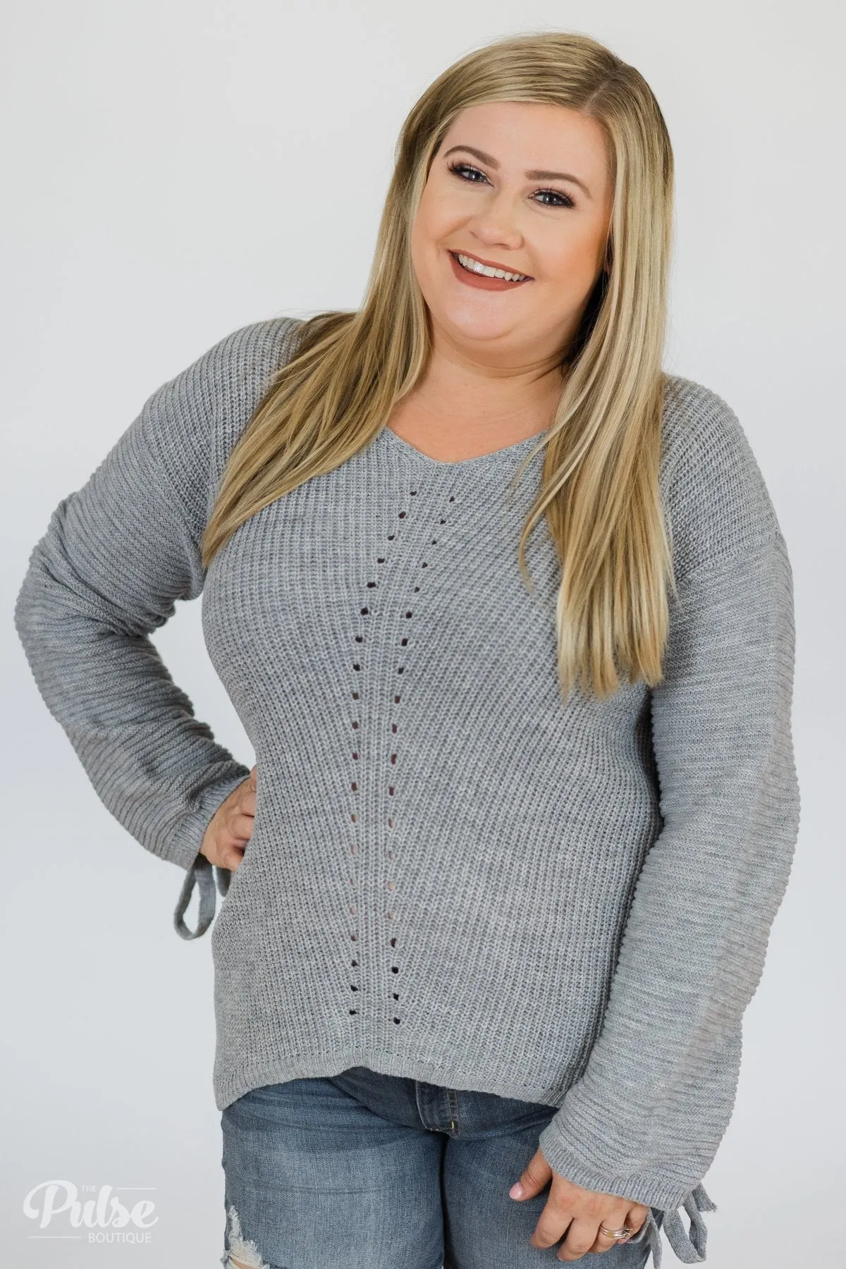 Grey Knit Sweater w/ Sleeve Detail
