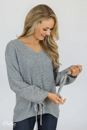 Grey Knit Sweater w/ Sleeve Detail