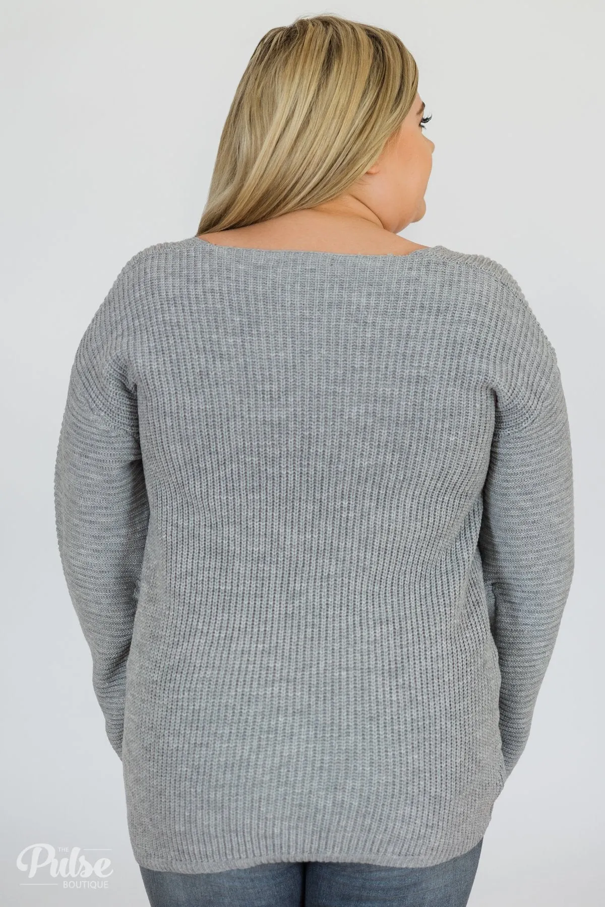 Grey Knit Sweater w/ Sleeve Detail