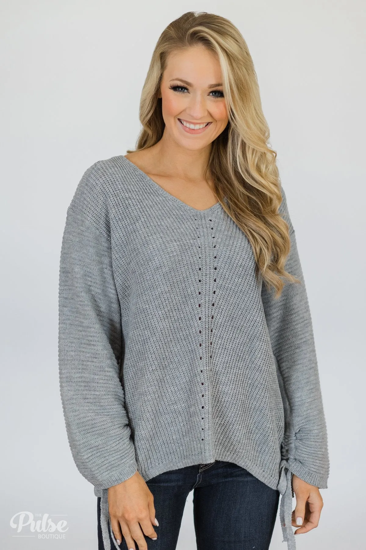 Grey Knit Sweater w/ Sleeve Detail