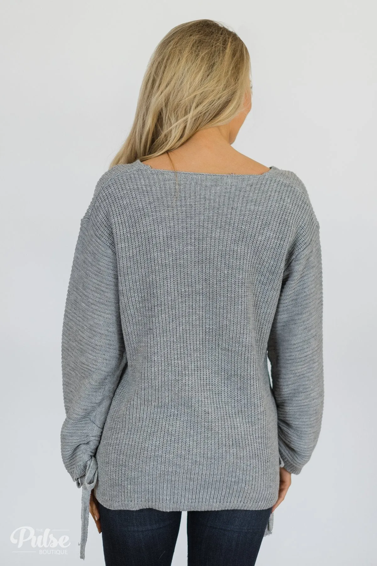 Grey Knit Sweater w/ Sleeve Detail