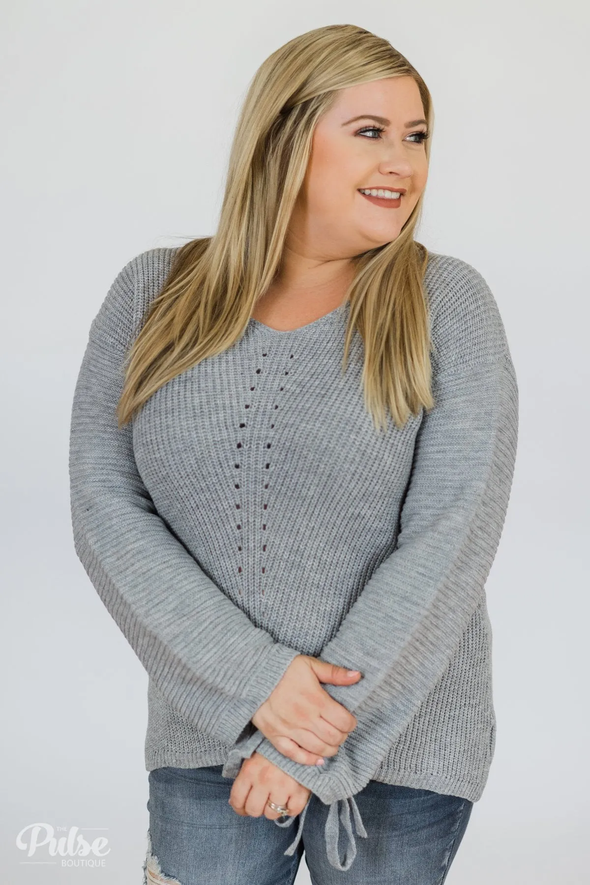 Grey Knit Sweater w/ Sleeve Detail