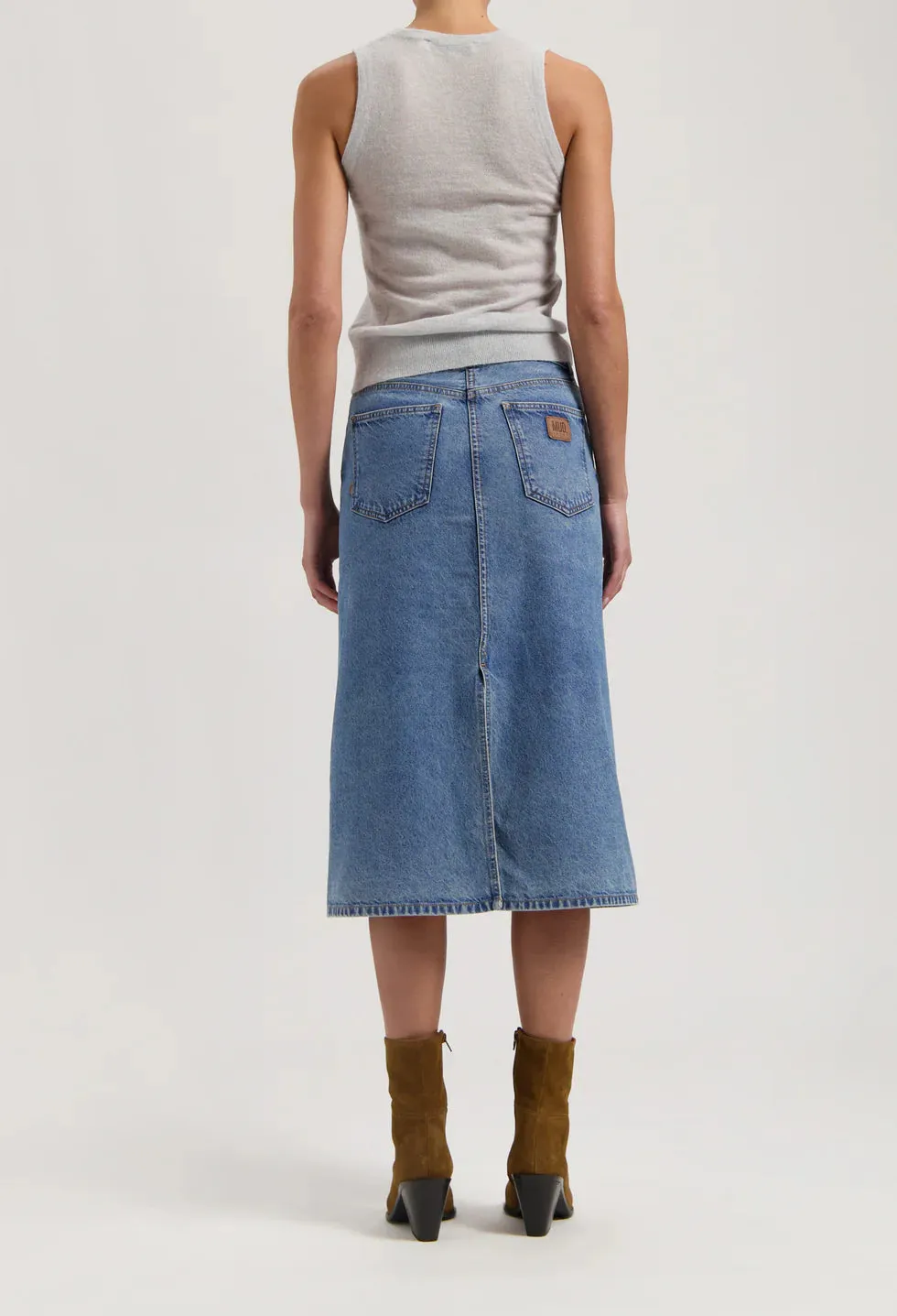 Gwen Denim Midi Skirt Stone Vintage