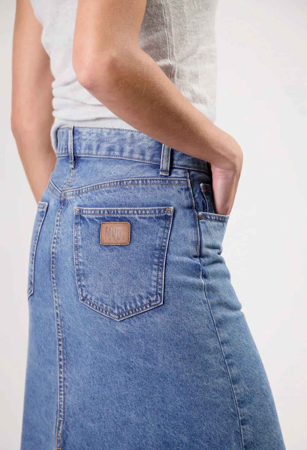 Gwen Denim Midi Skirt Stone Vintage