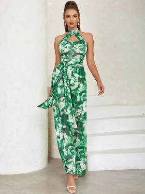 Halter Sleeveless Gauze Bodycon Jumpsuit HB02270