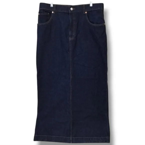 H&amp;M Blue Denim Maxi Skirt Jean Skirt Size 10 High Back Slit