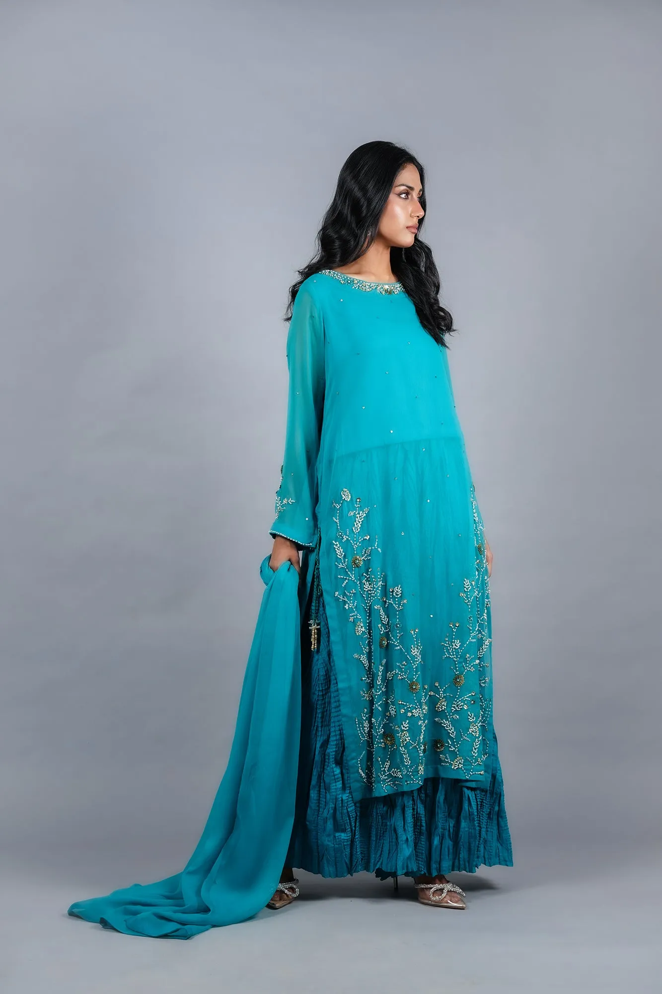 Hand-Embellished Chiffon Set 3-piece Stitched