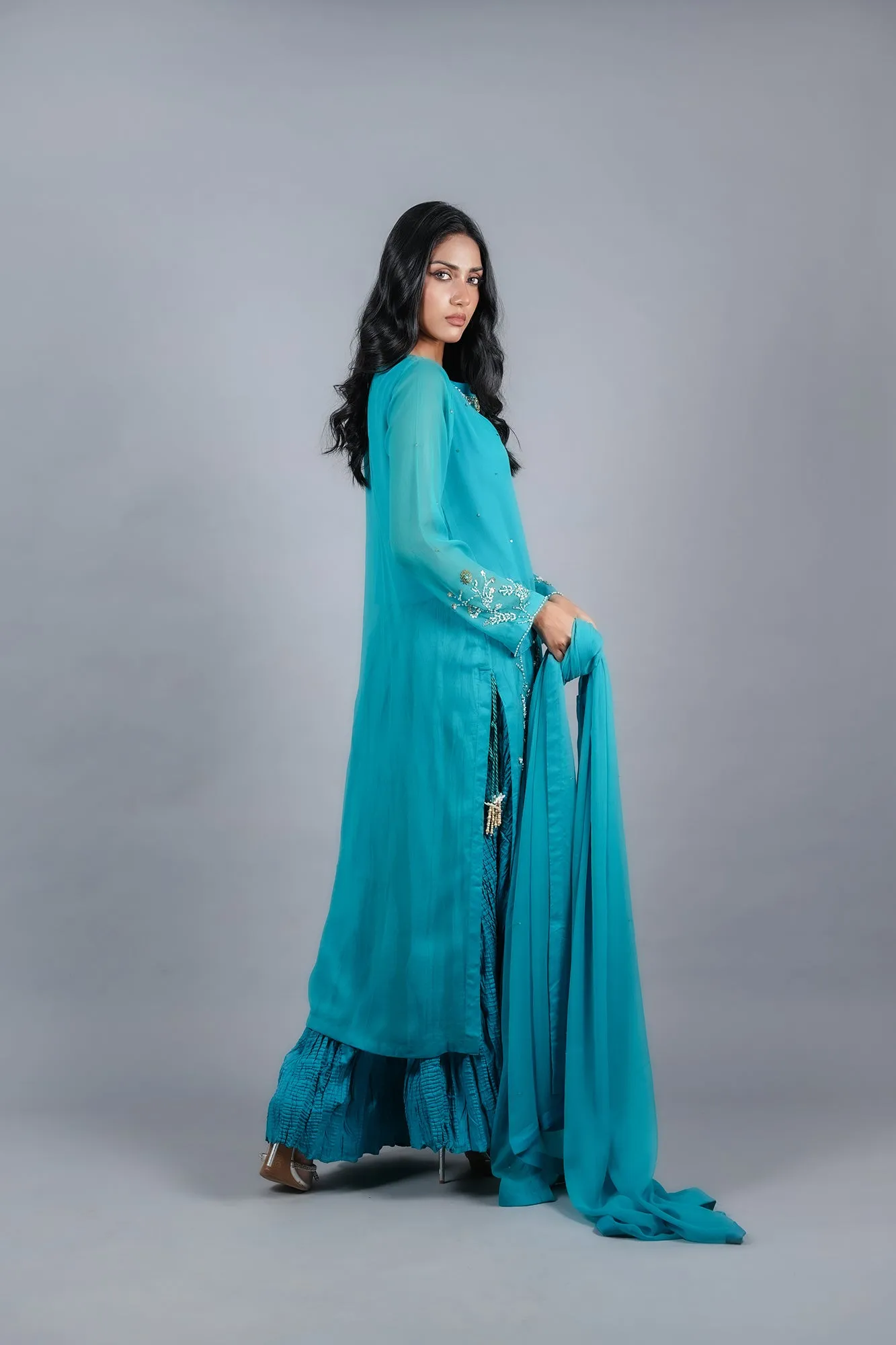 Hand-Embellished Chiffon Set 3-piece Stitched