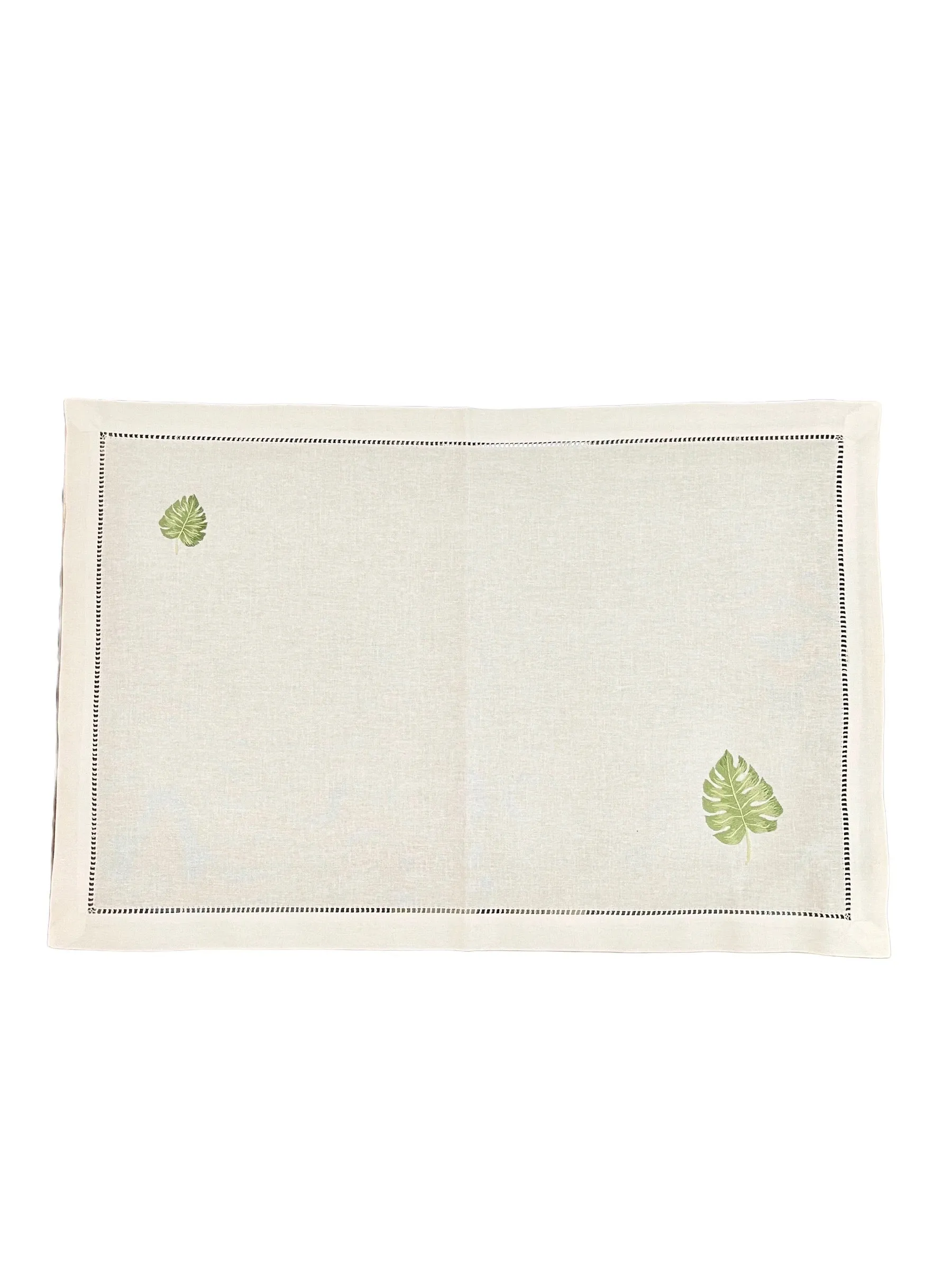 Hand Embroidered Monstera Leaf Placemats, Set of 4