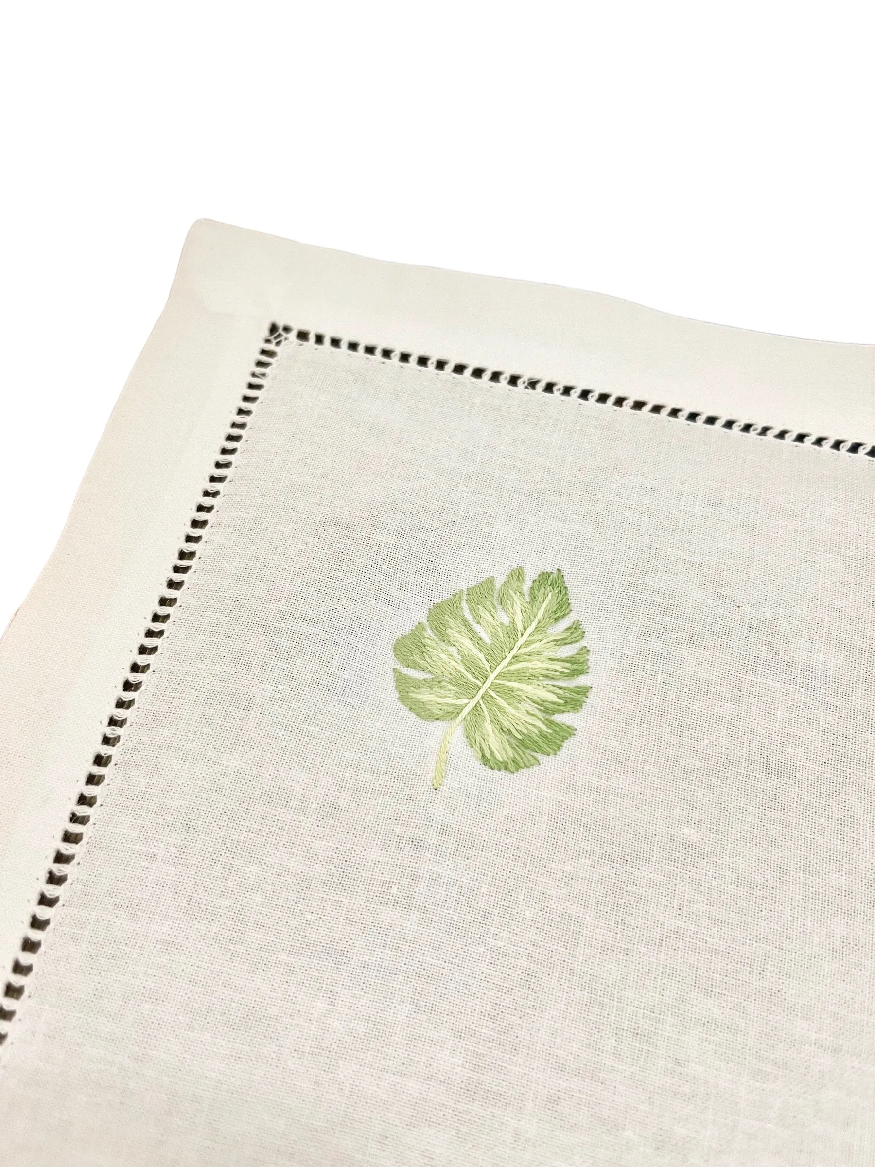 Hand Embroidered Monstera Leaf Placemats, Set of 4