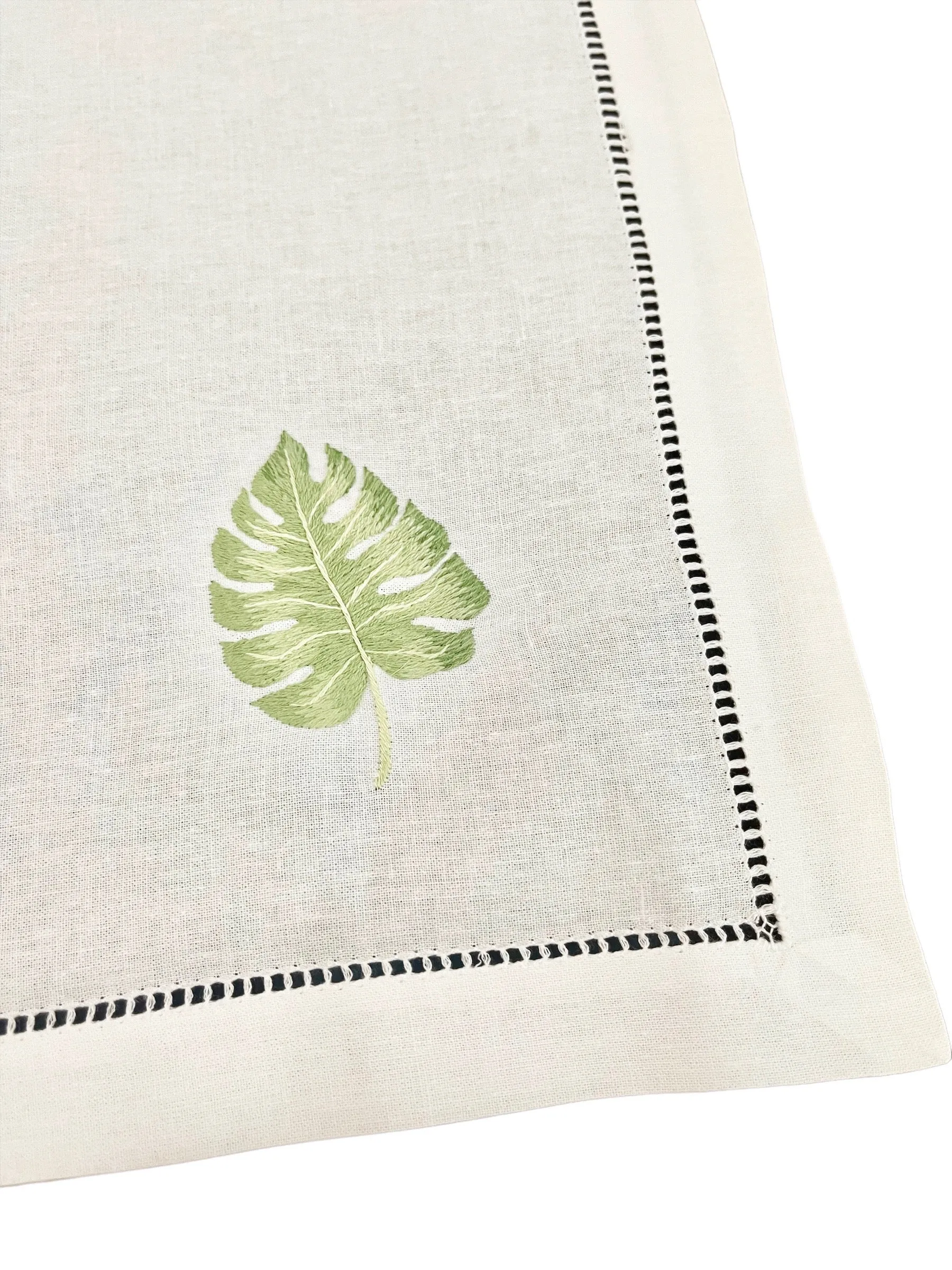 Hand Embroidered Monstera Leaf Placemats, Set of 4