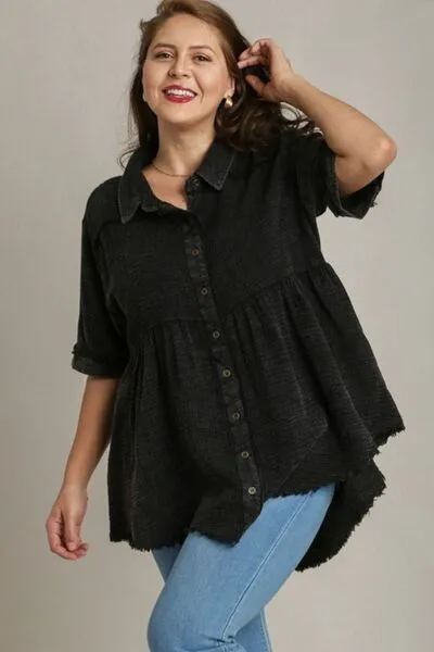 Hazel Blues® | Umgee Cotton Gauze Button Front Shirt