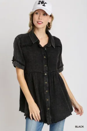 Hazel Blues® | Umgee Cotton Gauze Button Front Shirt