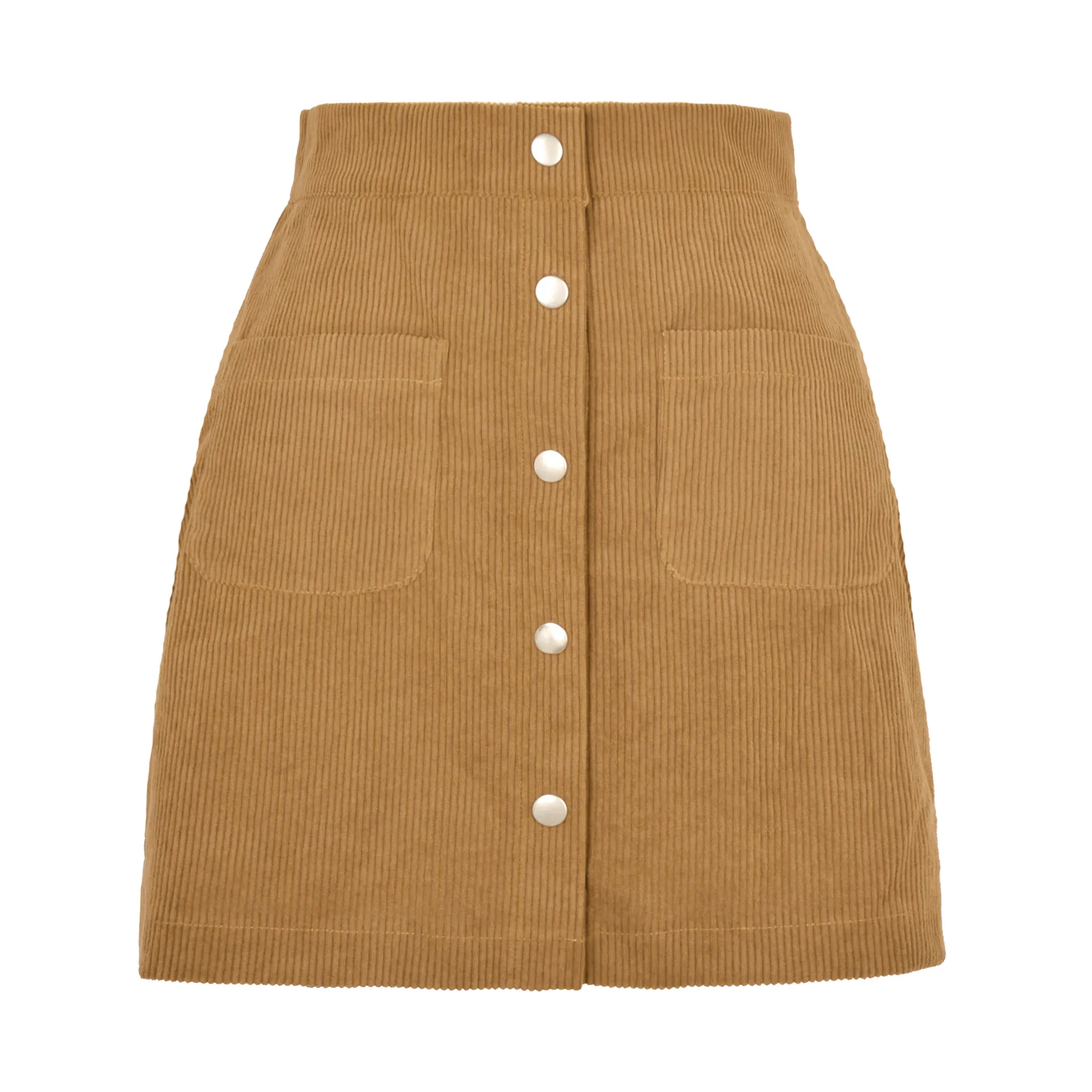 High Waist Corduroy Mini Skirt | Front Button Up & Pocket Detailed | Corduroy/Cotton/Polyester Blend
