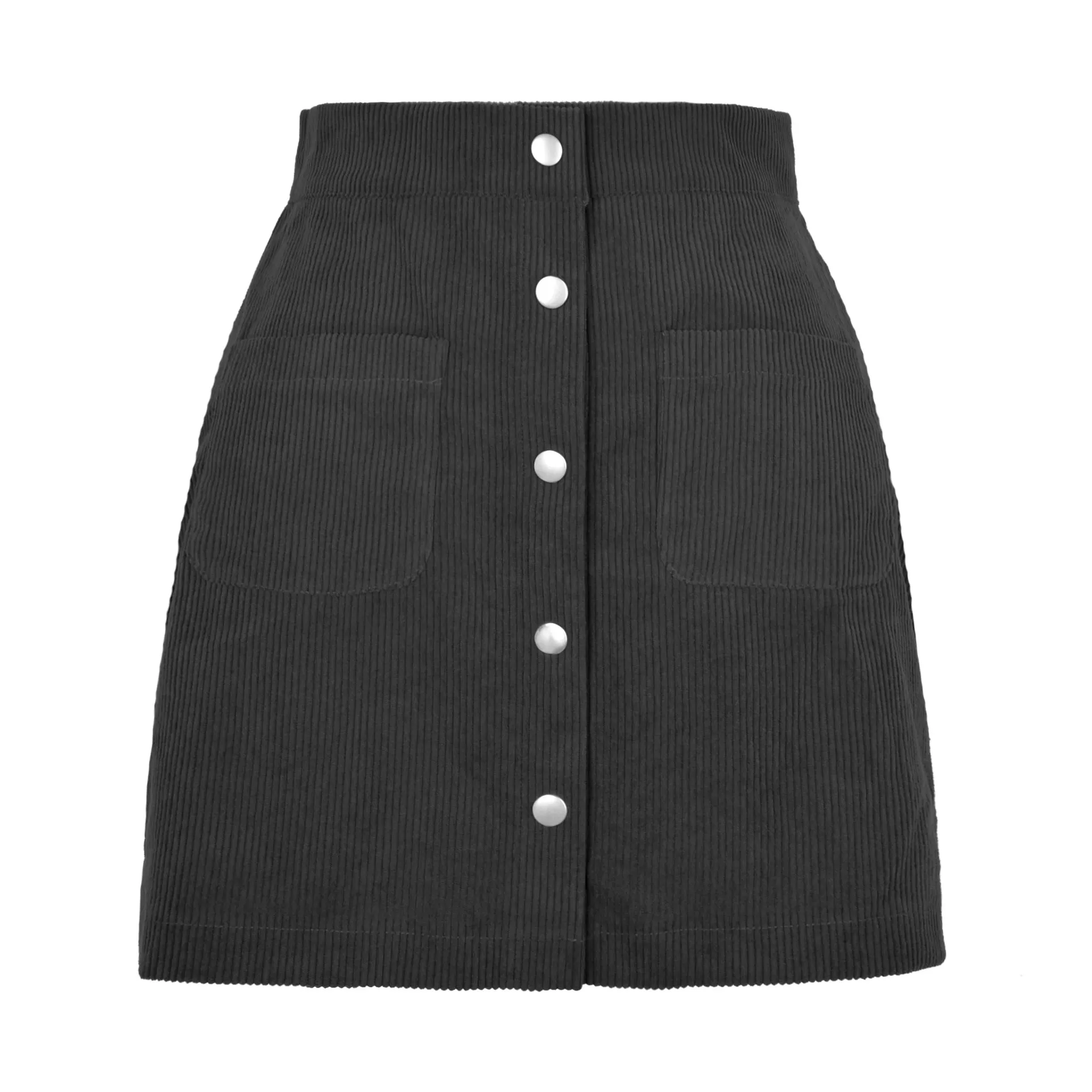 High Waist Corduroy Mini Skirt | Front Button Up & Pocket Detailed | Corduroy/Cotton/Polyester Blend