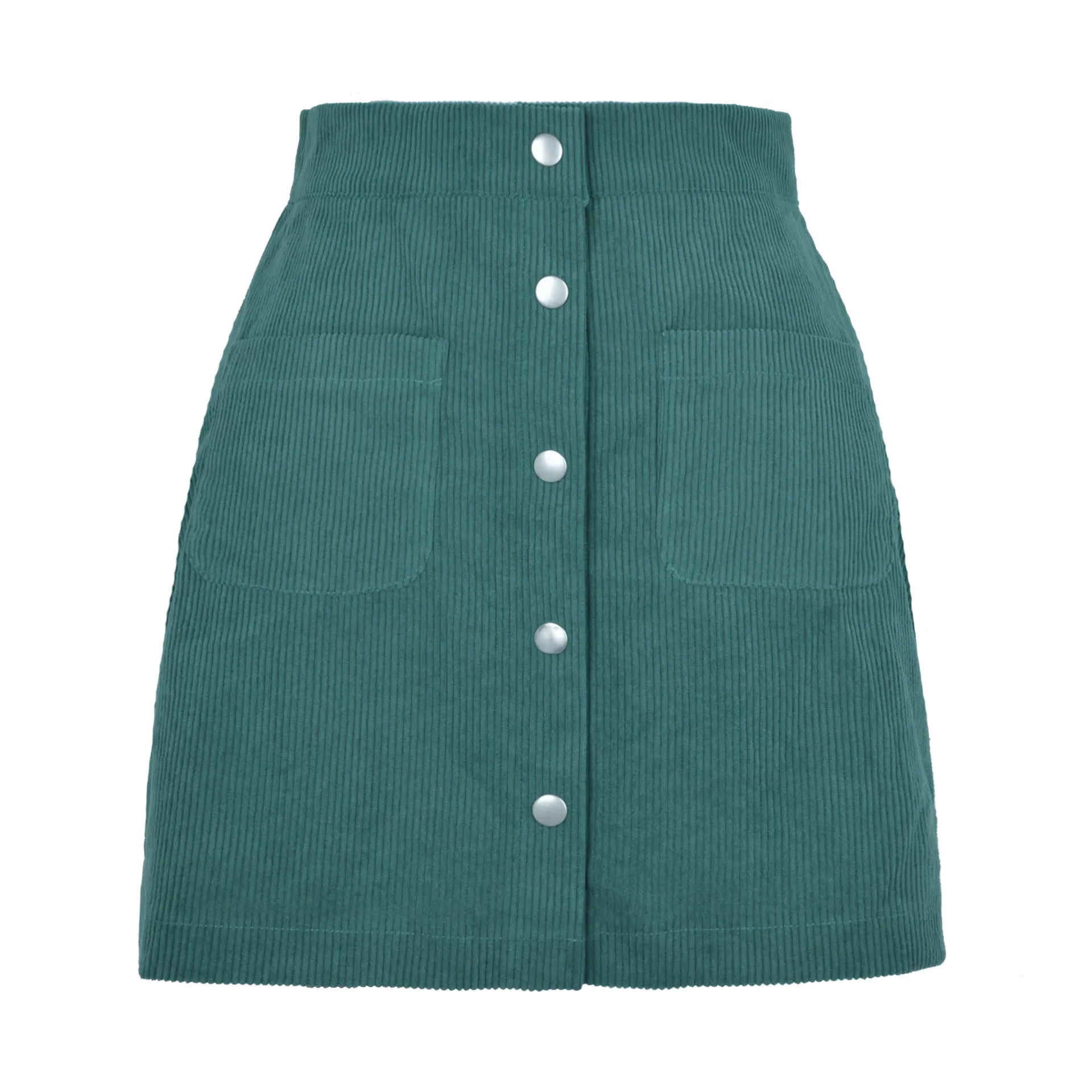 High Waist Corduroy Mini Skirt | Front Button Up & Pocket Detailed | Corduroy/Cotton/Polyester Blend