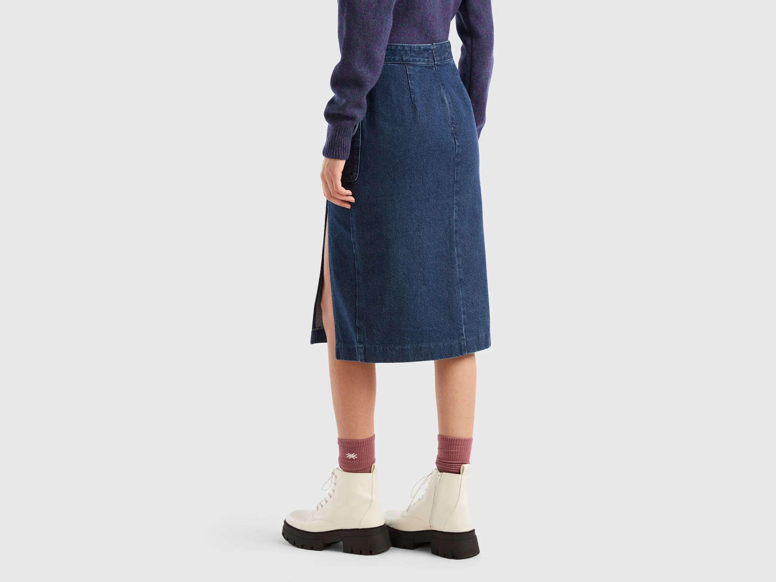 High Waist Pure Cotton Denim Blue Skirt
