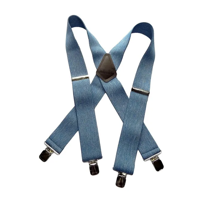 HoldUp Brand Blue Denim Clip-on Wide Work Suspenders with Silver No-slip Clips