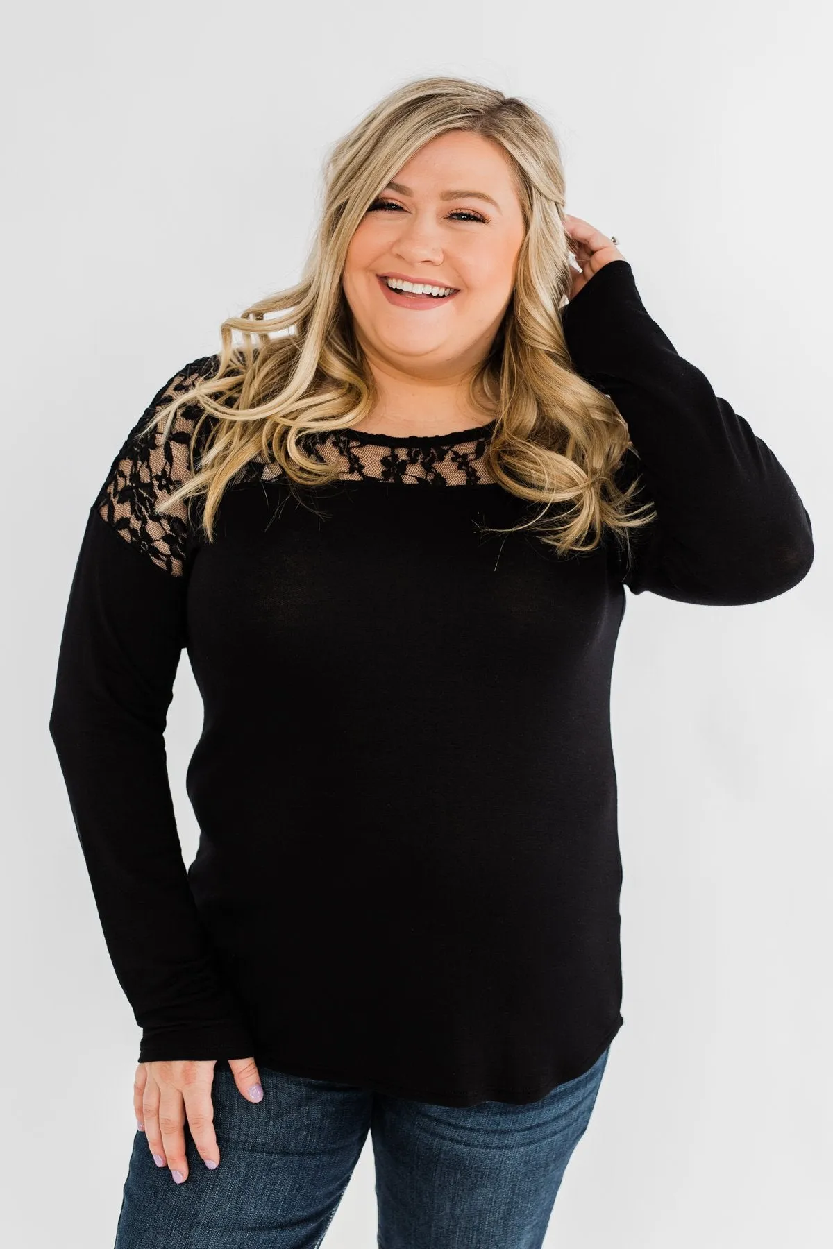 Hometown Dreamer Lace Pullover Top- Black