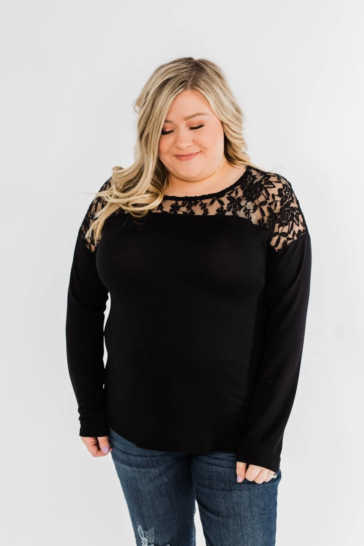 Hometown Dreamer Lace Pullover Top- Black