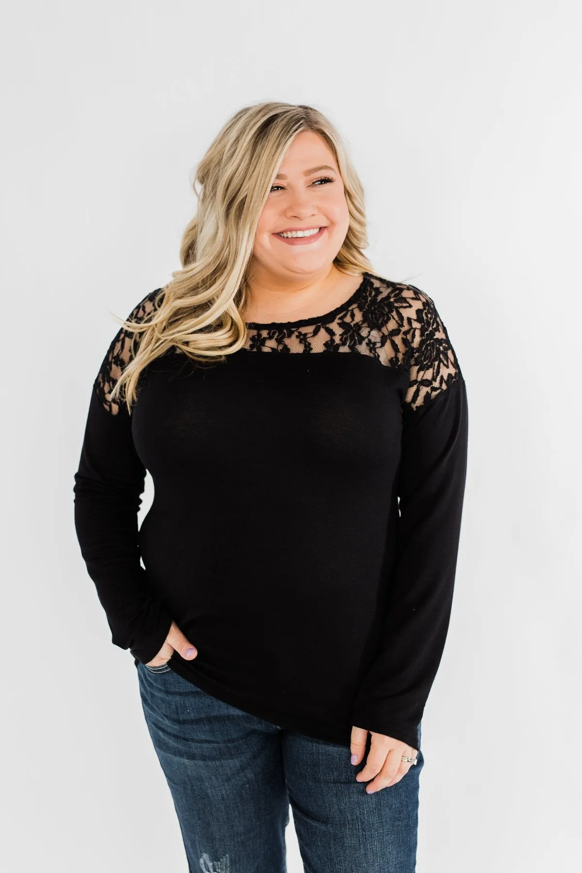 Hometown Dreamer Lace Pullover Top- Black