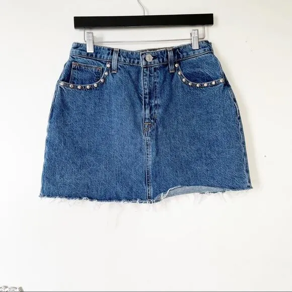 Hudson The Viper Denim Mini Skirt Studded Frayed Biker Cowgirl Jean Skirt 30