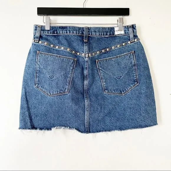 Hudson The Viper Denim Mini Skirt Studded Frayed Biker Cowgirl Jean Skirt 30