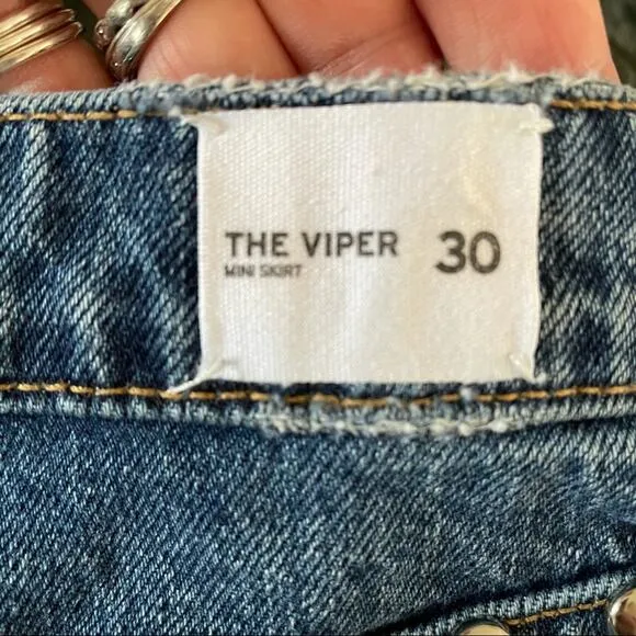Hudson The Viper Denim Mini Skirt Studded Frayed Biker Cowgirl Jean Skirt 30