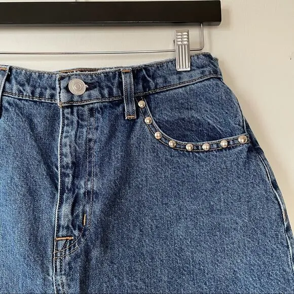Hudson The Viper Denim Mini Skirt Studded Frayed Biker Cowgirl Jean Skirt 30