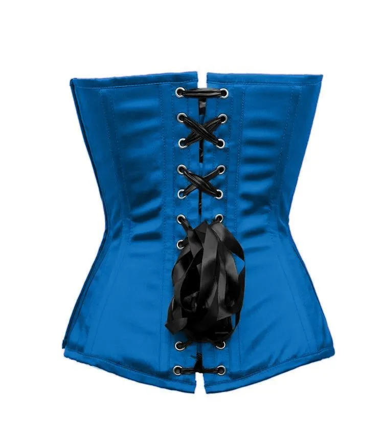 Hughes Dark Turquoise Satin/Taffeta Embroidered Overbust Corset