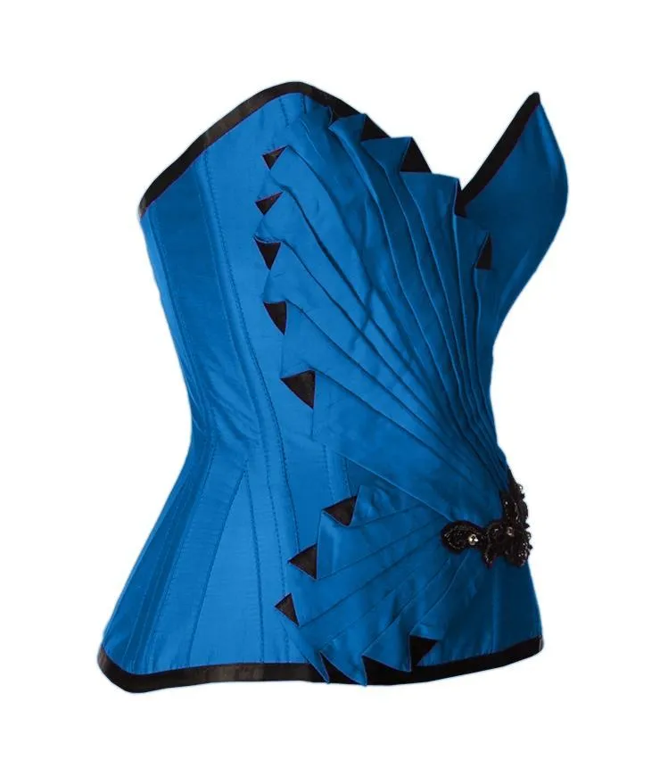Hughes Dark Turquoise Satin/Taffeta Embroidered Overbust Corset