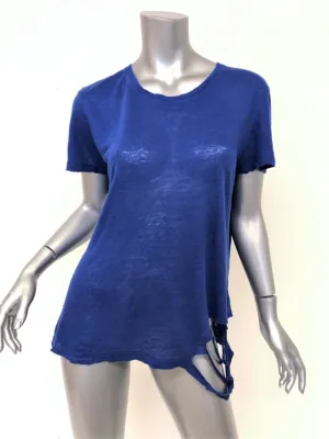 IRO Poppy Tee Blue Distressed Linen Size Small Short Sleeve Top