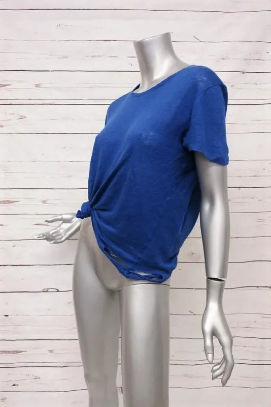 IRO Poppy Tee Blue Distressed Linen Size Small Short Sleeve Top